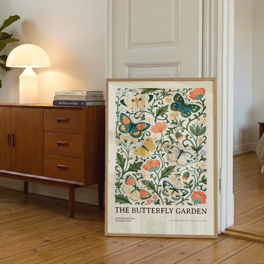 Butterfly Garden Print, Botanical Wall Art, Victorian Natural History Poster, Floral Nature Decor