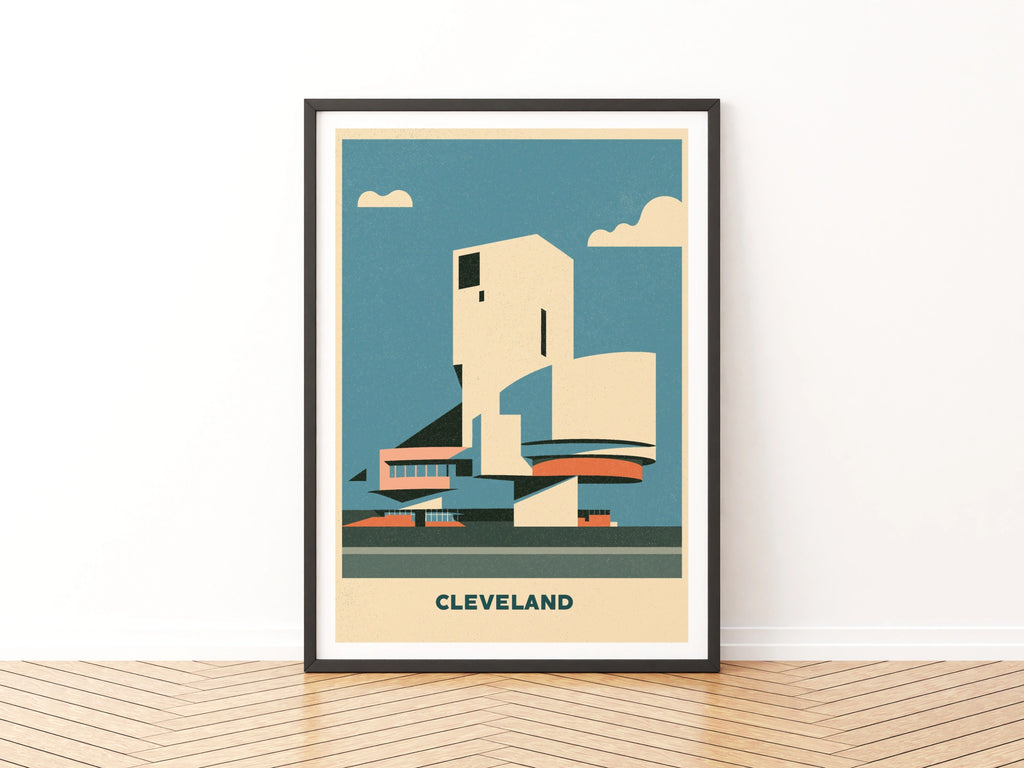 Cleveland Retro Travel Poster, Rock Hall Architecture Print, Ohio Wall Art Gift