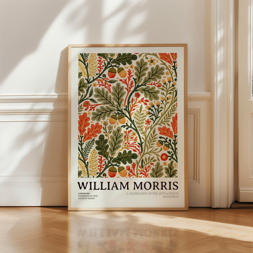 William Morris Oak Leaf Acorn Print, Arts and Crafts Exhibition, Floral Botanical Poster