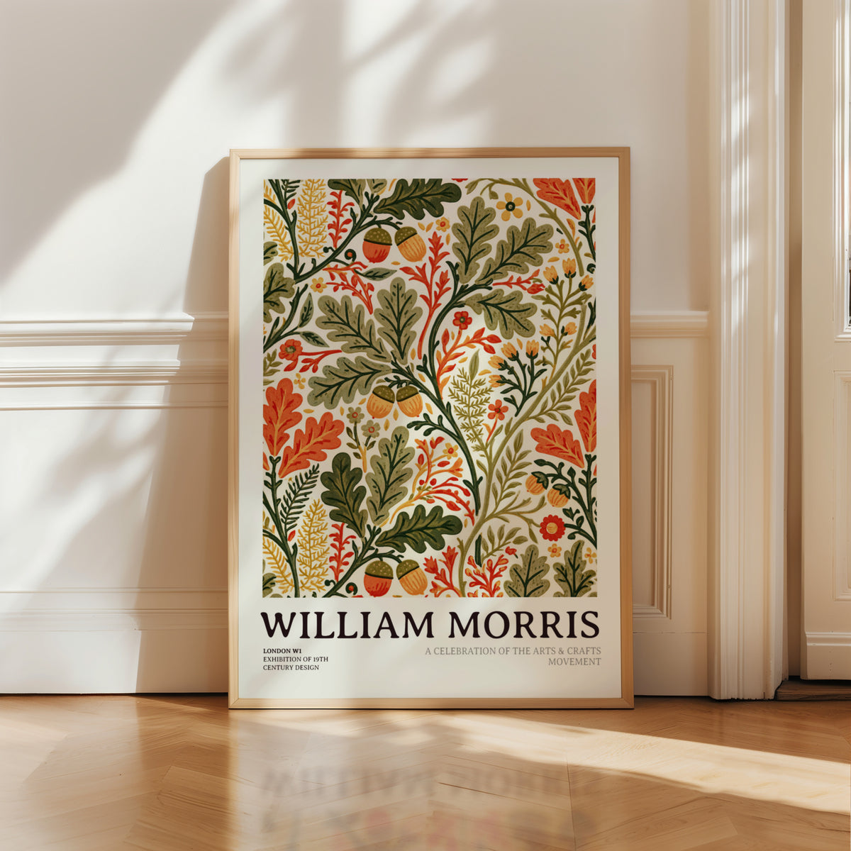 William Morris Oak Leaf Acorn Print, Arts and Crafts Exhibition, Floral Botanical Poster