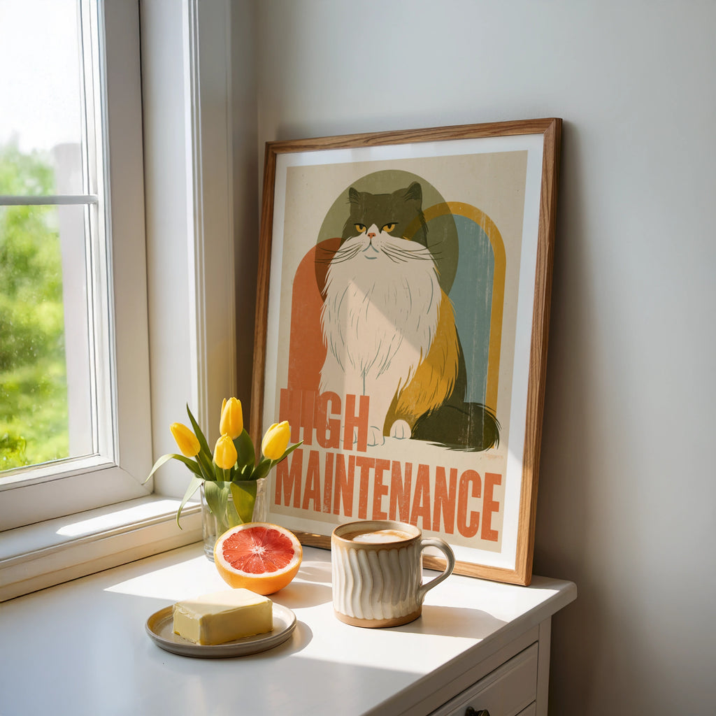 High Maintenance Persian Cat Retro Print, Funny Cat Wall Art, Vintage Style Cat Lover Gift