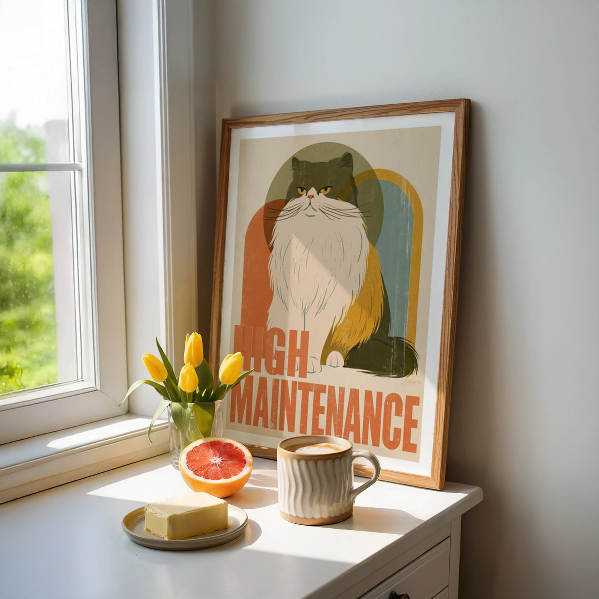 High Maintenance Persian Cat Retro Print, Funny Cat Wall Art, Vintage Style Cat Lover Gift