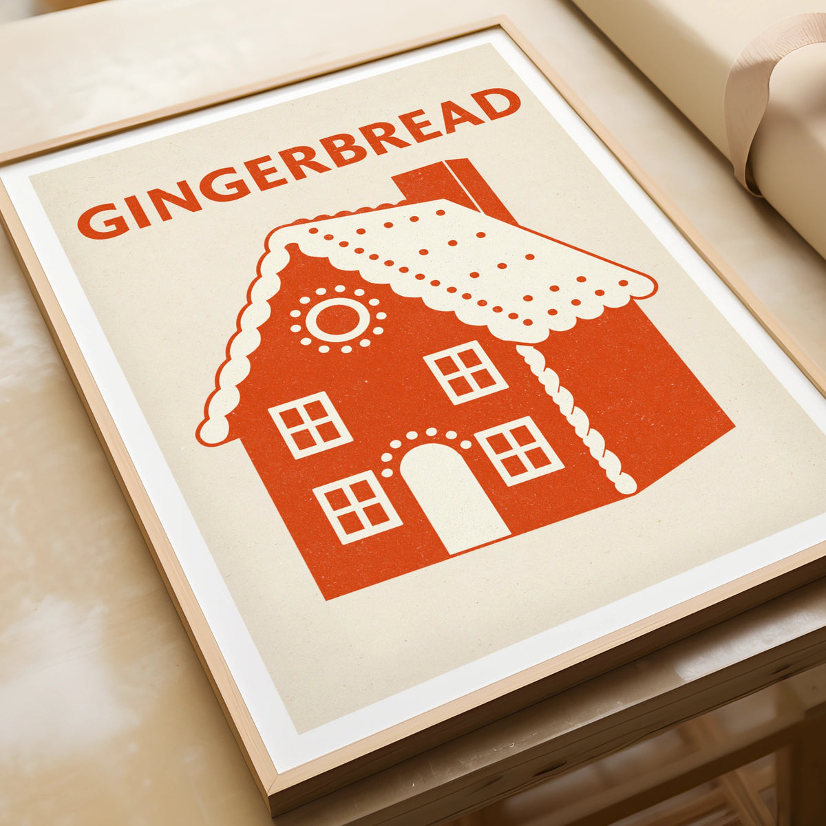 Gingerbread House Vintage Food Poster Print | Rustic Kitchen Decor | Retro Mid Century Risograph Christmas Kitchen