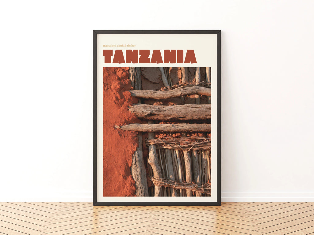 Tanzania Retro Travel Poster, Maasai Red Earth Print, African Wall Art, Terracotta Decor