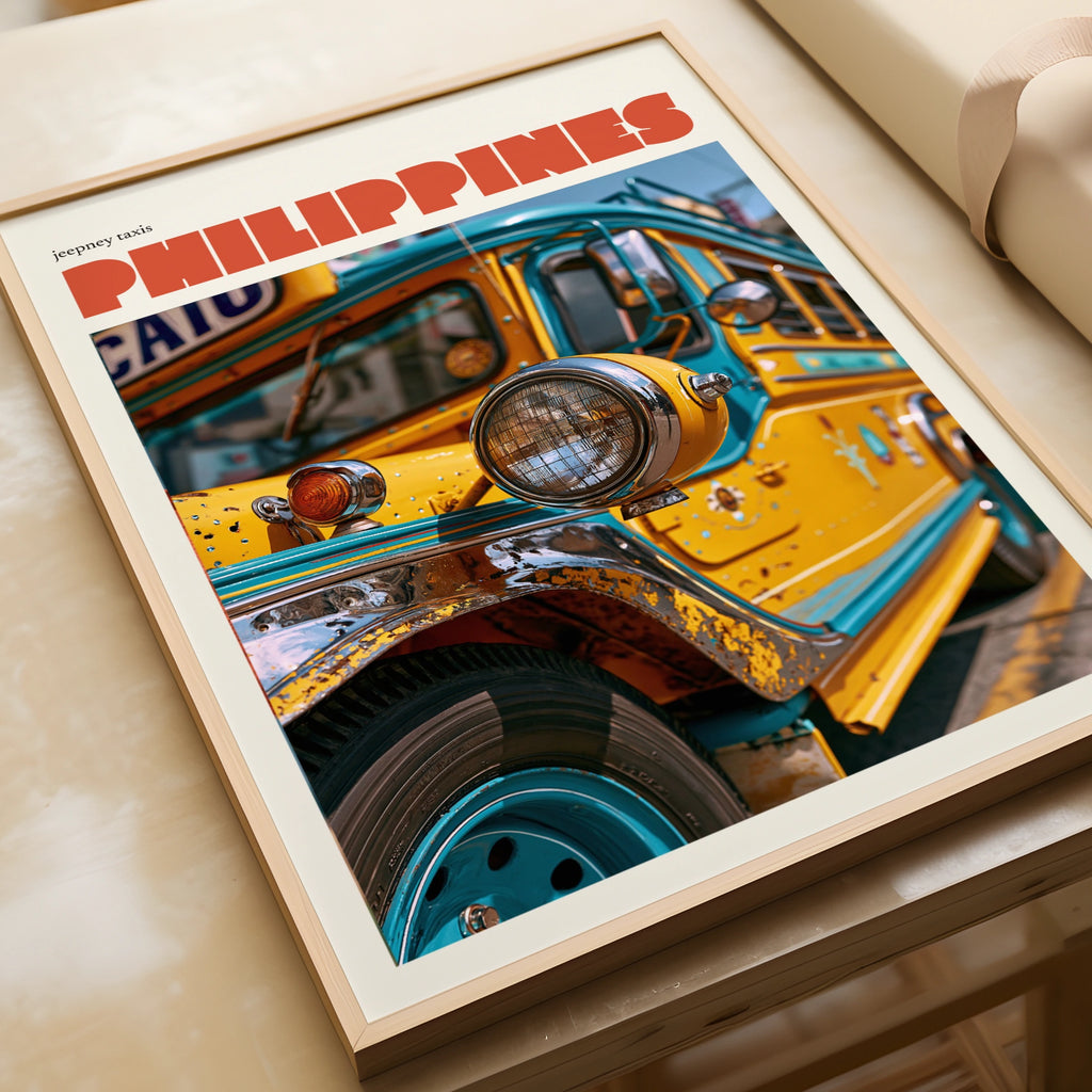 Philippines Jeepney Contemporary Travel Poster, Filipino Wall Art, Vintage Travel Print