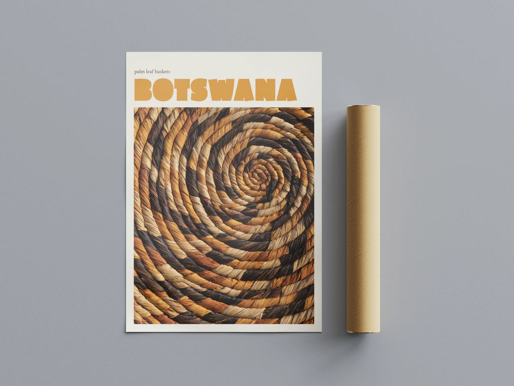 Botswana Travel Print, contemporary Africa Wall Art, Palm Leaf Basket, Earth Tones