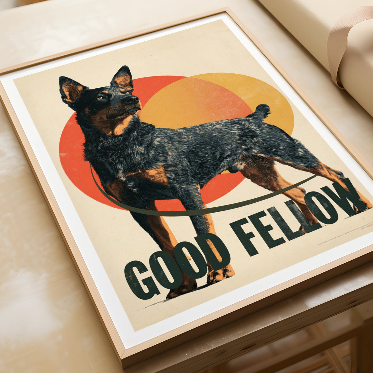 Australian Cattle Dog Print, Good Fellow Retro Dog Art, Blue Heeler Wall Art Gift