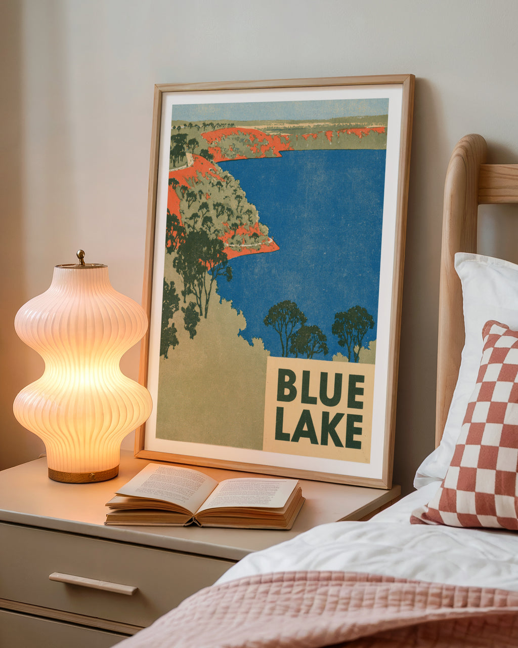 Retro Blue Lake Poster, Vintage Travel Print, Australian Landscape Wall Art, Mount Gambier