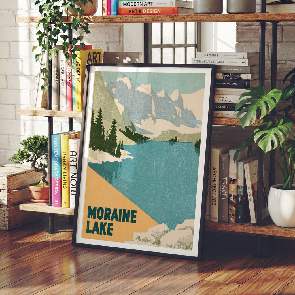 Retro Moraine Lake Print, Vintage Travel Poster, Banff National Park Canada Rocky Mountains Art