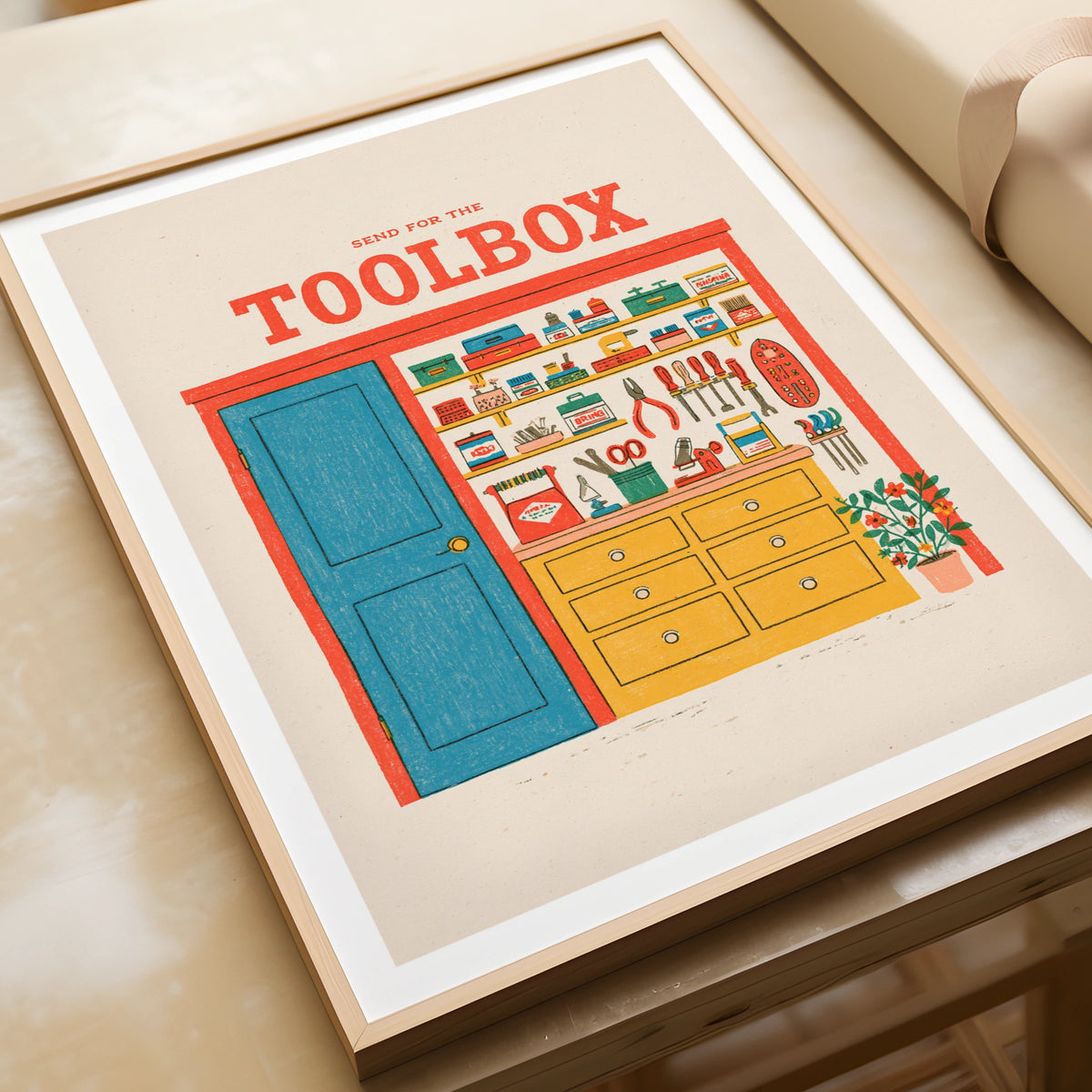 Send For The Toolbox Retro Workshop Poster, Vintage Tools Wall Art Print, Man Cave Print