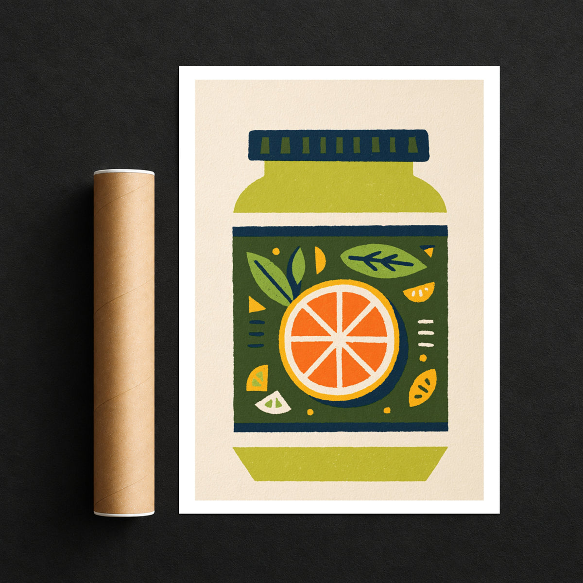 Vintage Food Poster Print, Retro Orange Marmalade Jar, Rustic Kitchen Decor, Mid Century Risograph