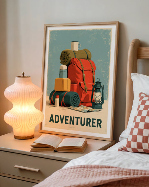 Adventurer Retro Camping Poster, Vintage Travel Print, Hiking Wall Art, Outdoor Gift