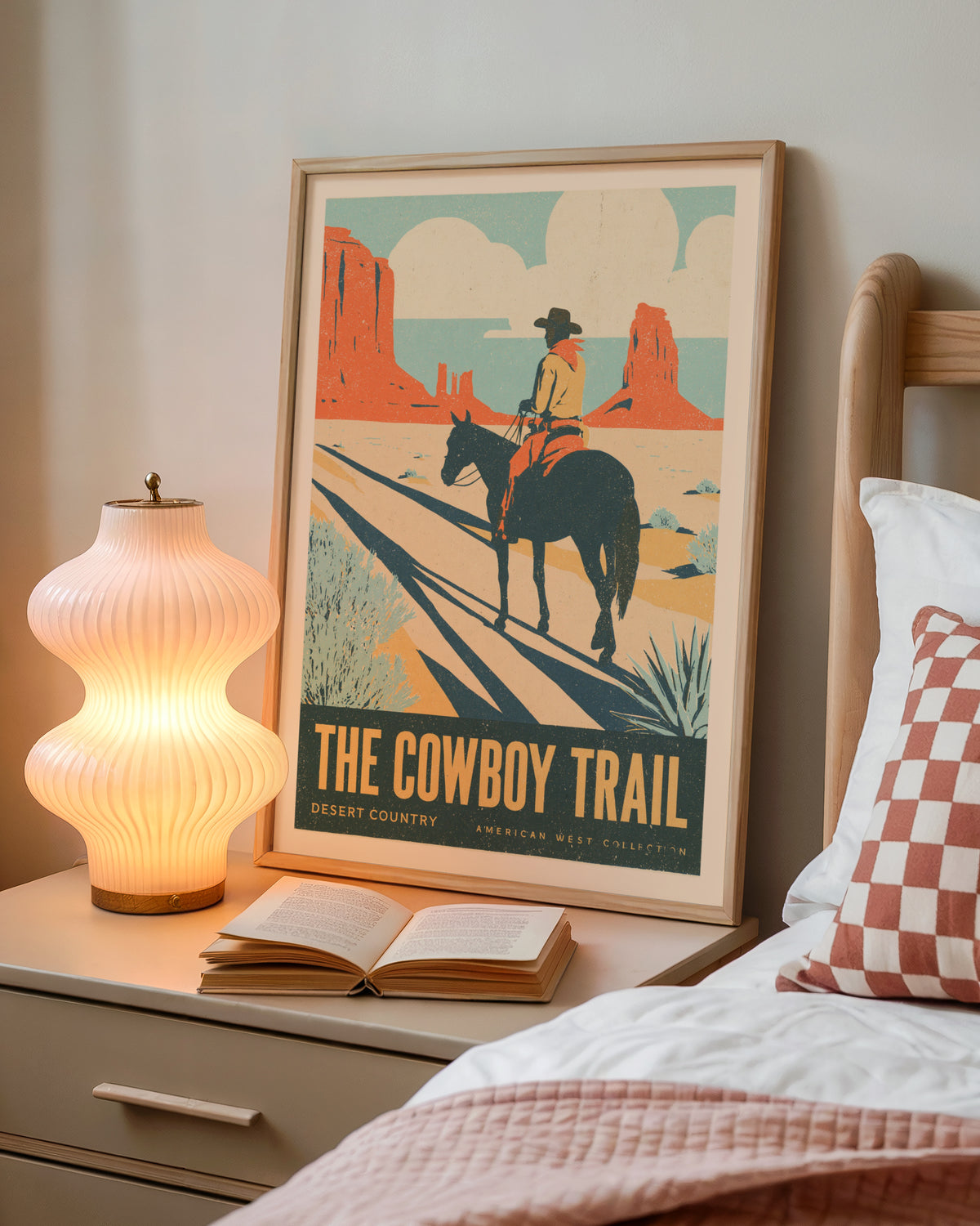 Retro Cowboy Poster, Vintage Travel Print, Monument Valley Desert Wall Art, Western Decor