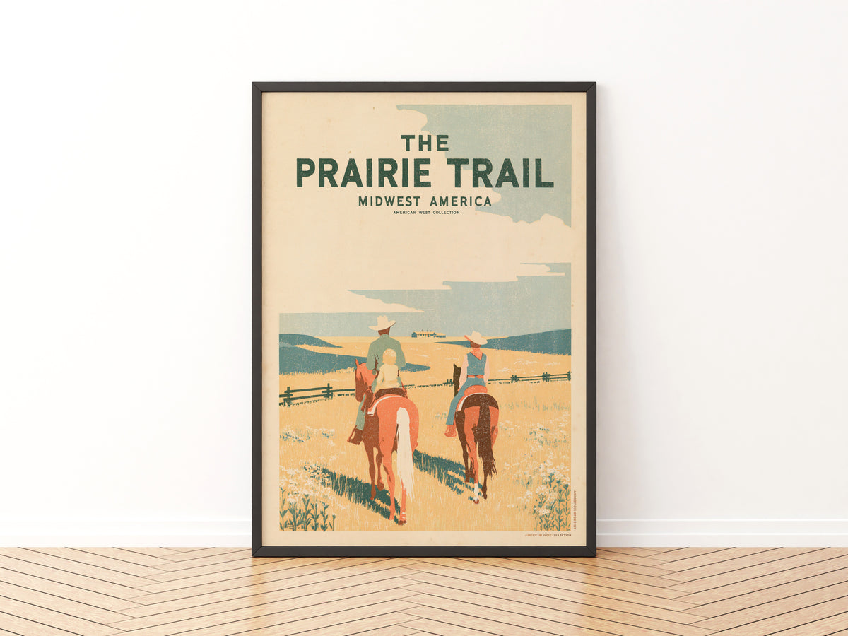 Prairie Trail Midwest America Contemporary Travel Art, Horse Riding Scene, Western Landscape