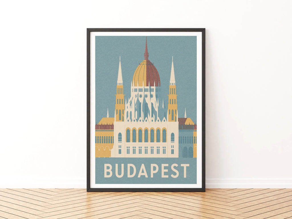 Budapest Retro Travel Poster, Hungary Parliament Print, Vintage Travel Wall Art Gift