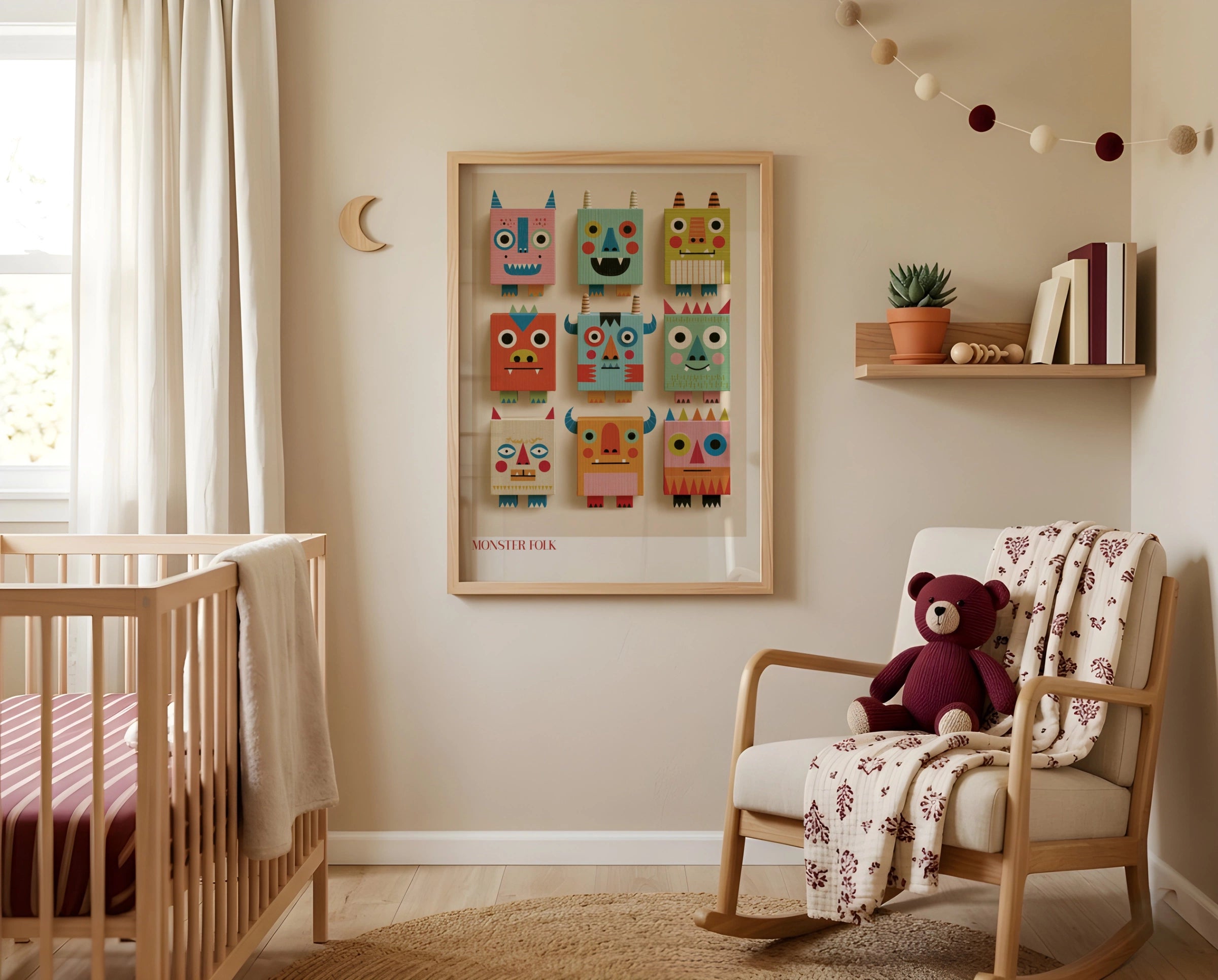 Monster Folk Kids Wall Art Print, Retro Nursery Poster, Colourful Children's Collectable Decor