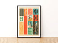 Retro Mountain Bike Poster, MTB Trail Art Print, Cycling Gift, Pine Tree Wall Art