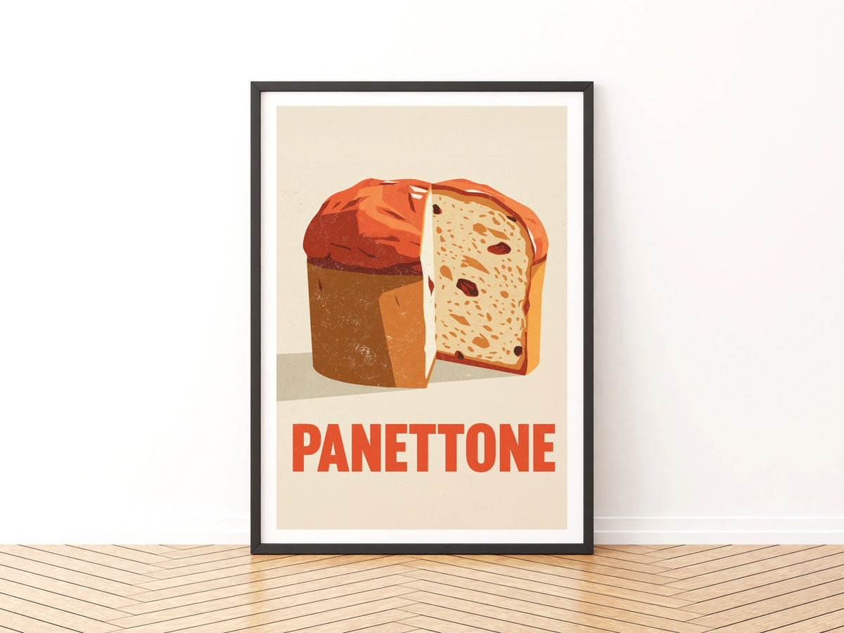 Panettone Vintage Food Poster Print | Rustic Kitchen Decor | Retro Mid Century Risograph Art