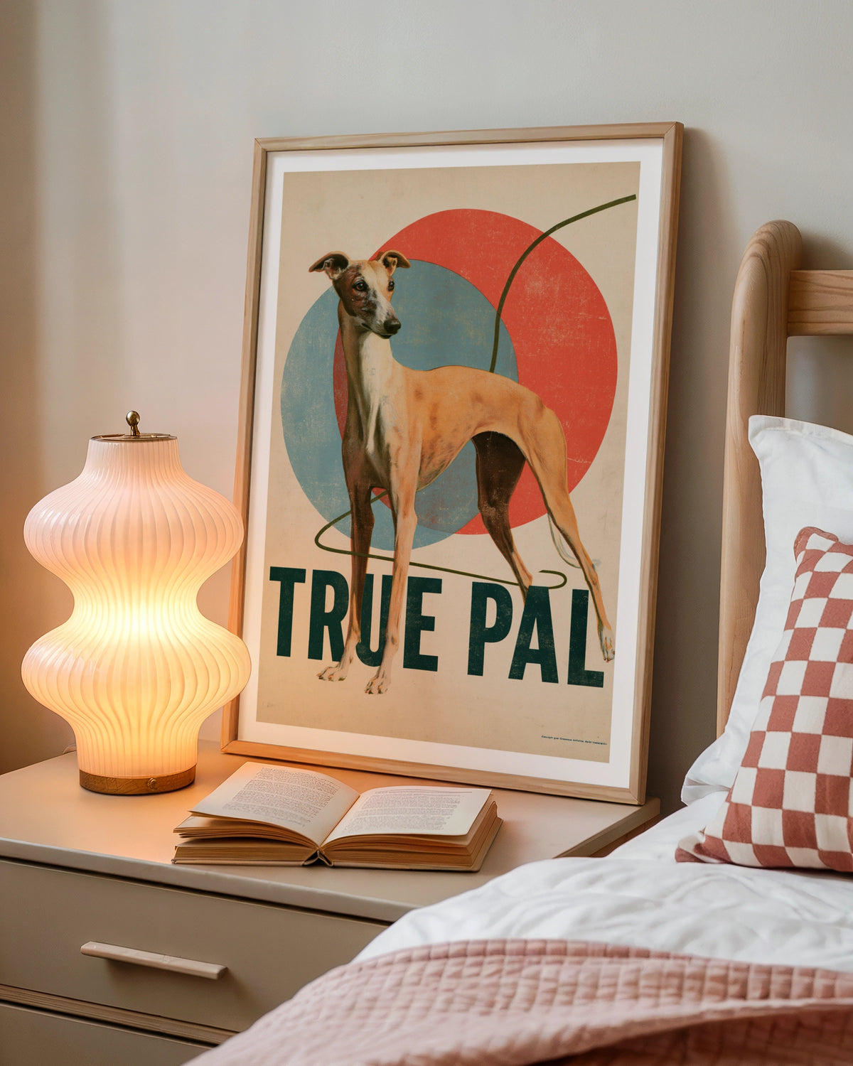 Retro Whippet Print, True Pal Dog Wall Art, Vintage Greyhound Folk Art Decor