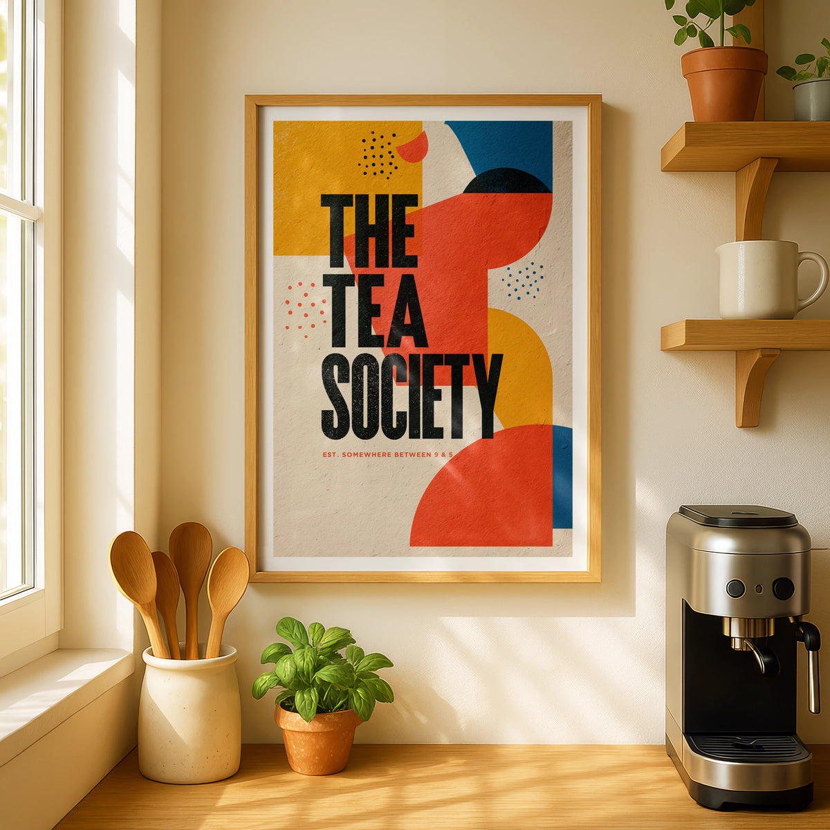 The Tea Society Vintage Food Poster Print | Rustic Kitchen Decor | Retro Mid Century Risograph Art