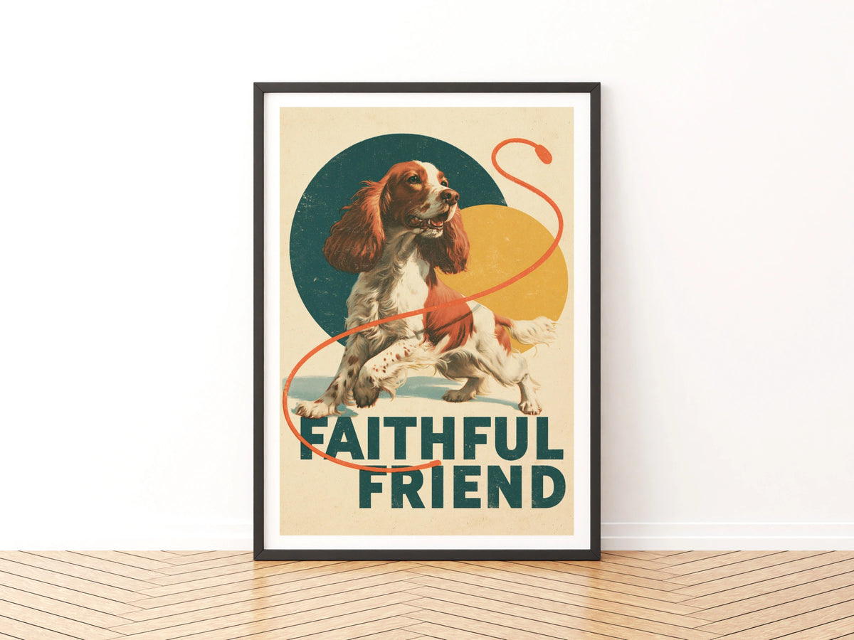 Retro Spaniel Dog Print, Faithful Friend Wall Art, Vintage Style Cocker Spaniel Gift