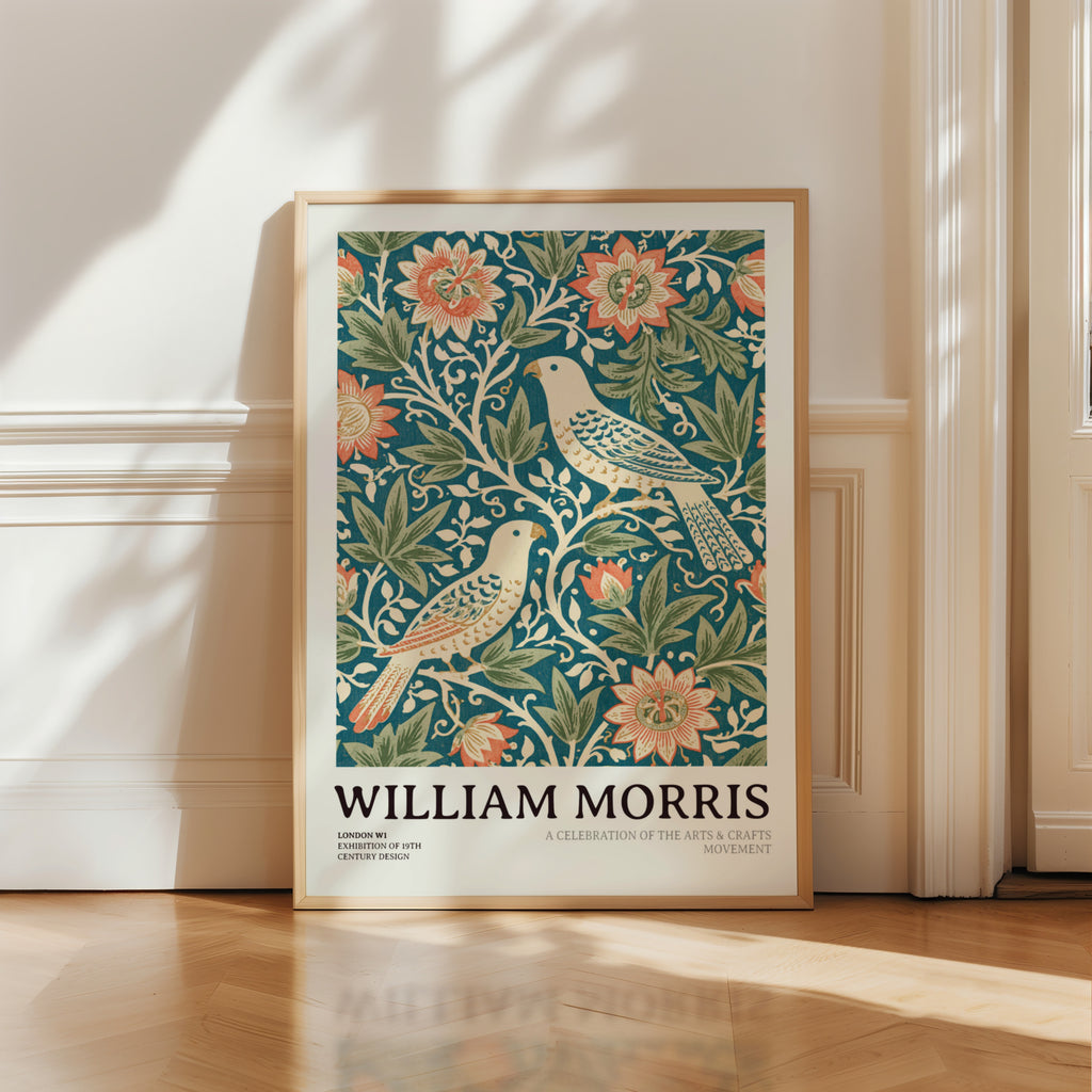 Classic Inspired William Morris Bird Print, Arts and Crafts Exhibition Poster, Floral Wall Art