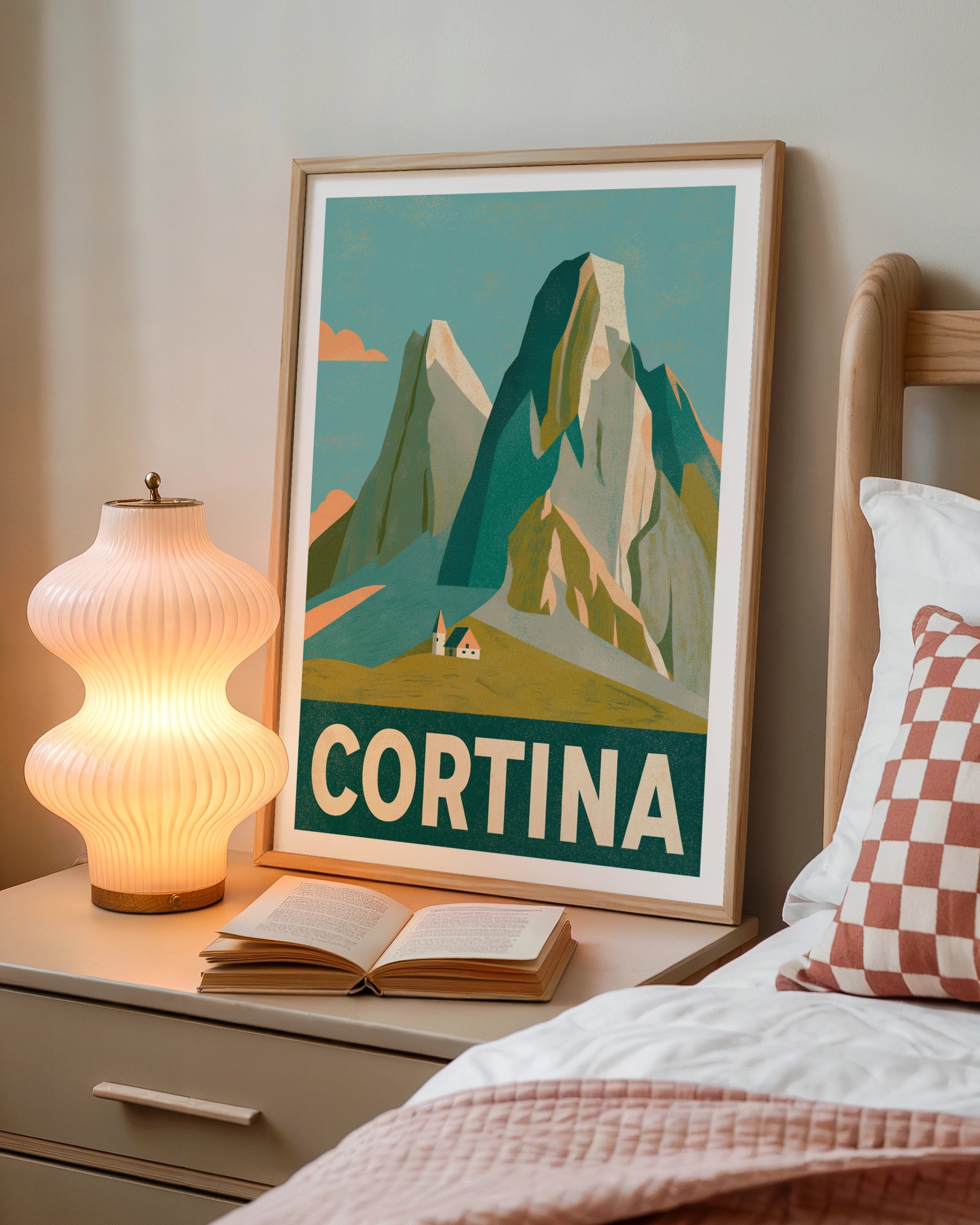 Cortina Dolomites Vintage Travel Poster, Italian Alps Retro Mountain Wall Art Print