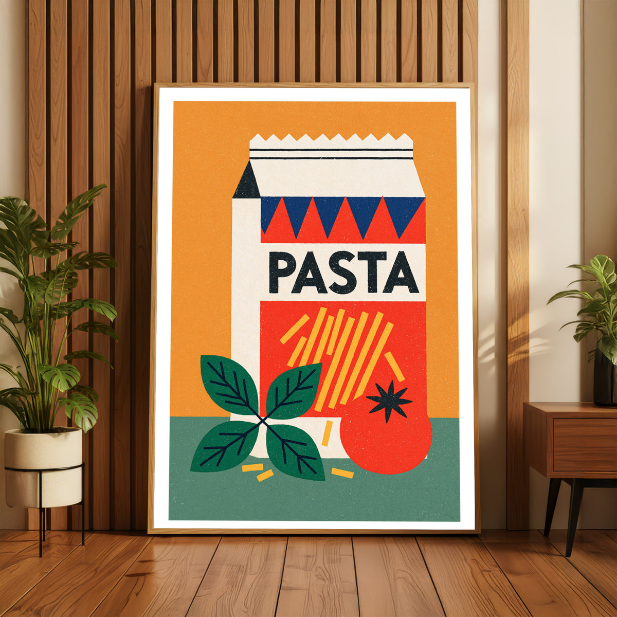 Vintage Food Poster Print, Pasta Retro Mid Century Risograph, Rustic Kitchen Decor Wall Art