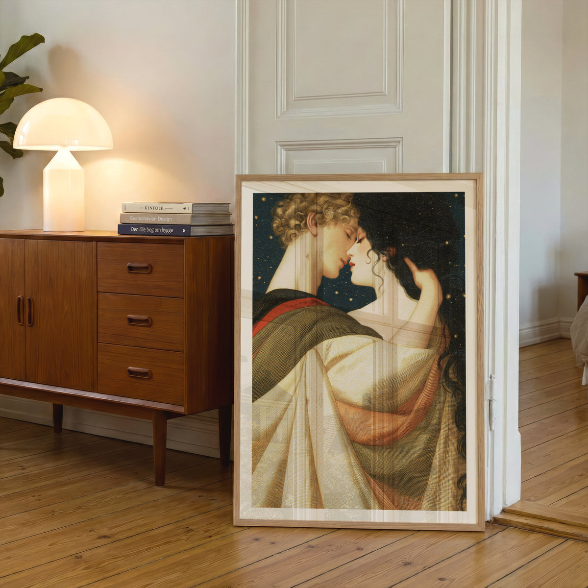Romantic Couple Art Print, Vintage Lovers Poster, Starry Night Sky Wall Art, Bedroom Wall Decor