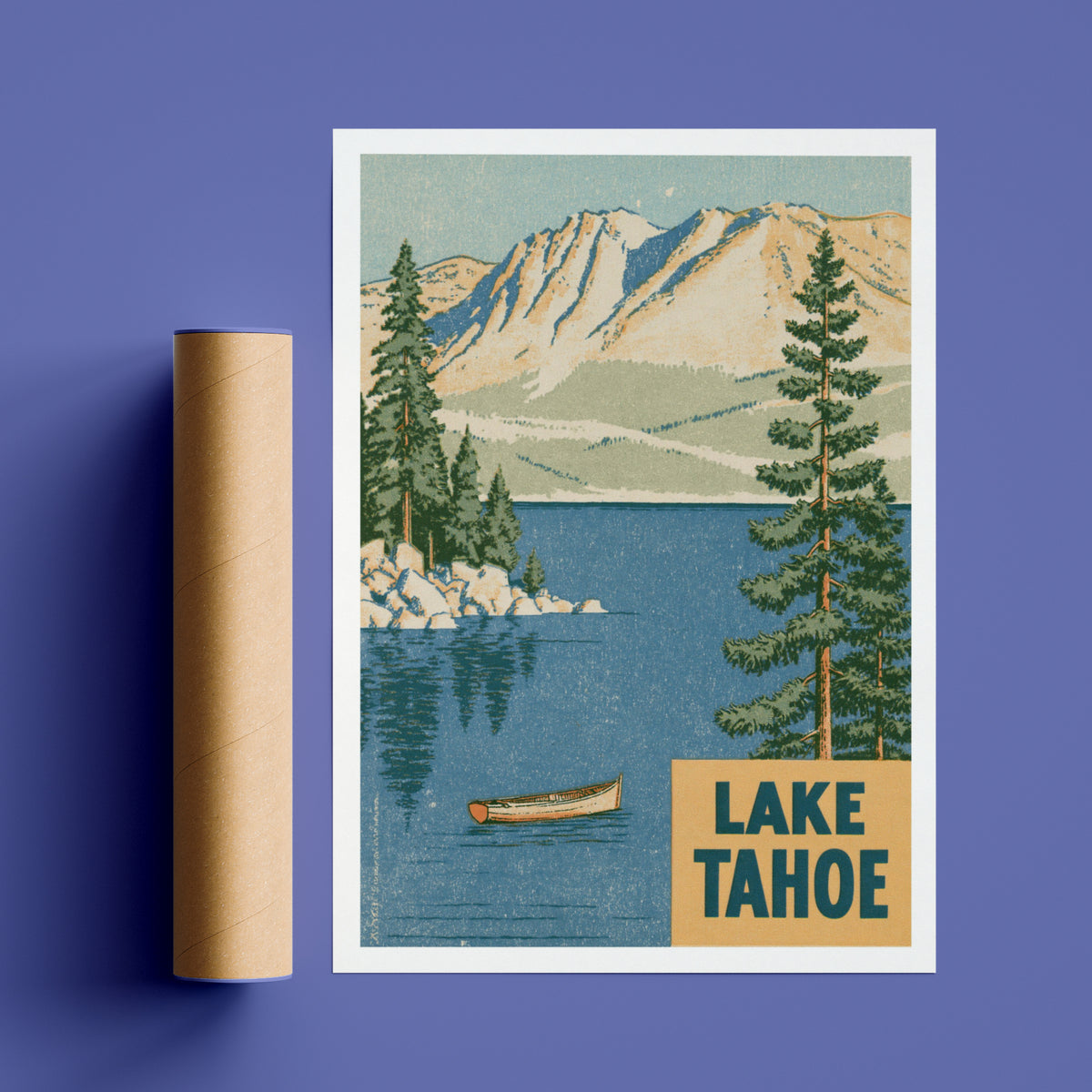 Lake Tahoe Retro Travel Poster, Vintage Travel Print, Sierra Nevada Mountain Lake, California