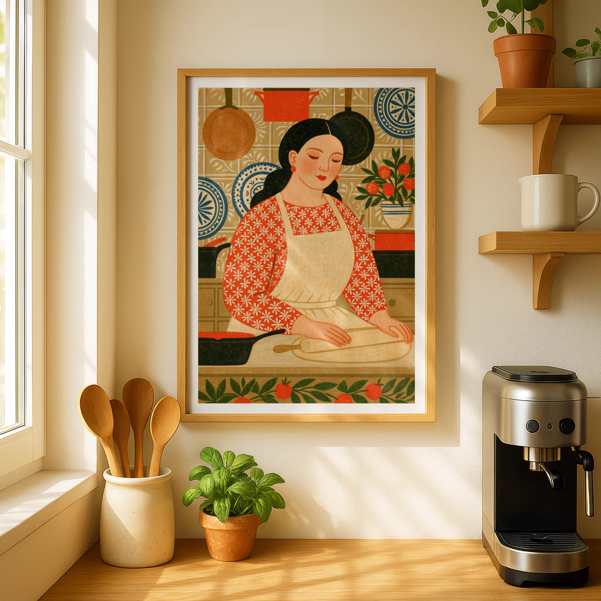 Baker Print, Rustic Kitchen Decor, Domestic Interior Illustrative Print