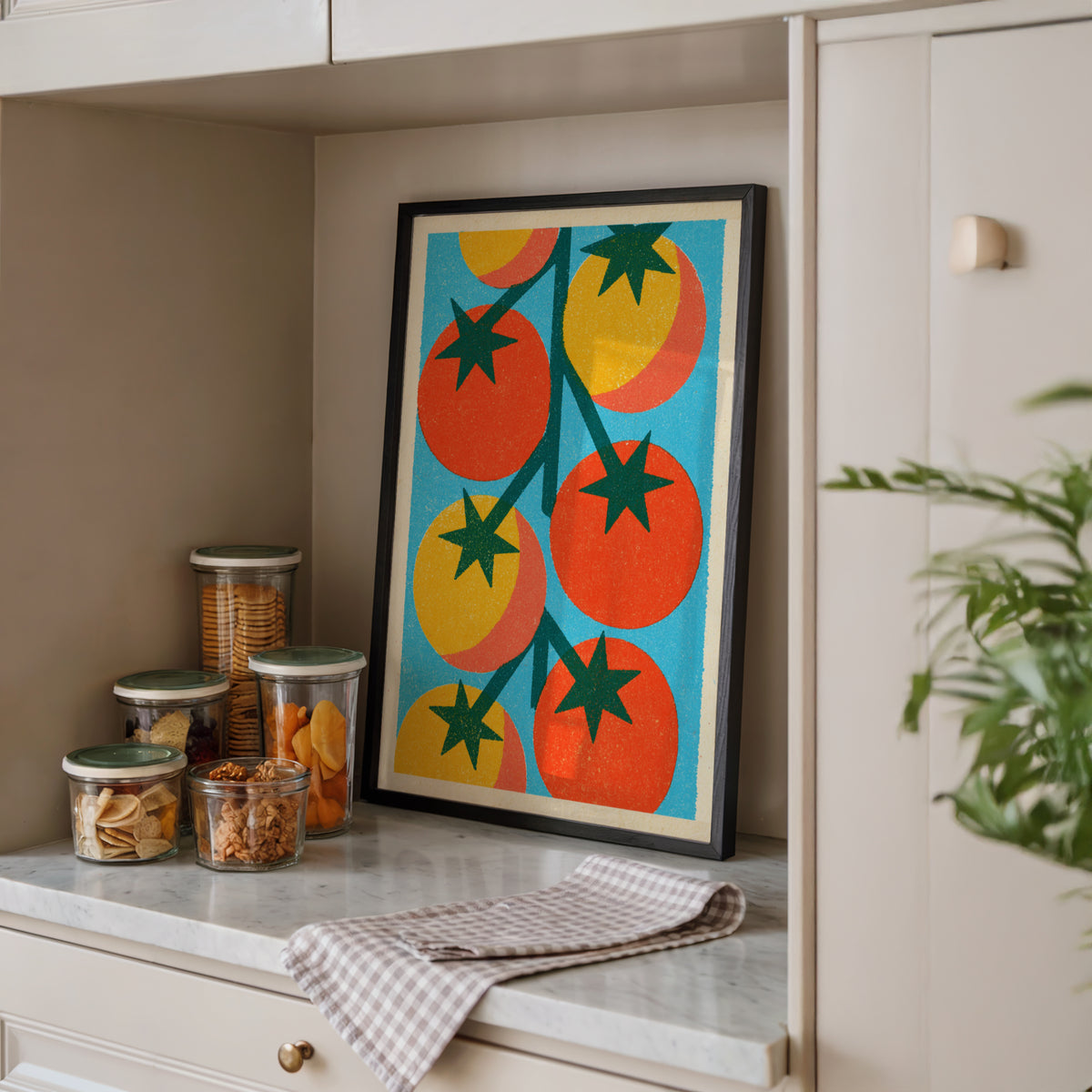Vintage Food Poster Print | Rustic Kitchen Decor, Tomato Vine Art, Mid Century Retro Wall Art Gift