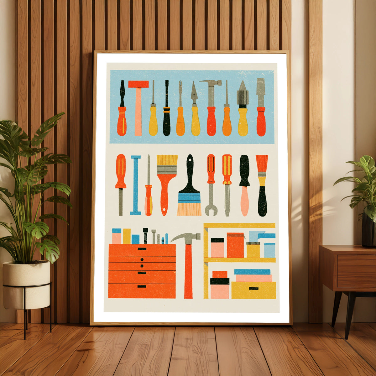 Retro Tools Poster, Workshop Wall Art, Vintage Screwdriver Hammer Print, DIY Home Decor Gift, DIY Gift