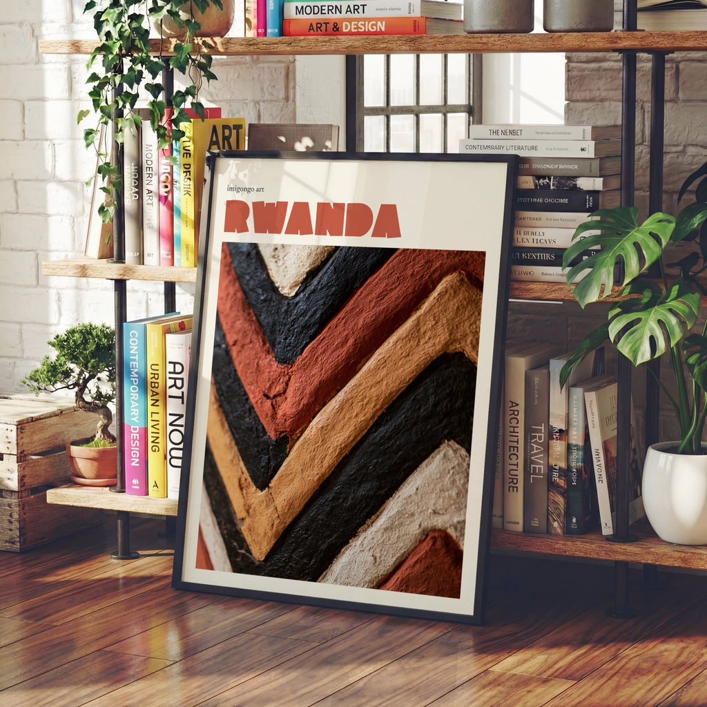 Rwanda Contemporary Travel Art Print, Imigongo African Wall Art, Terracotta Geometric Decor