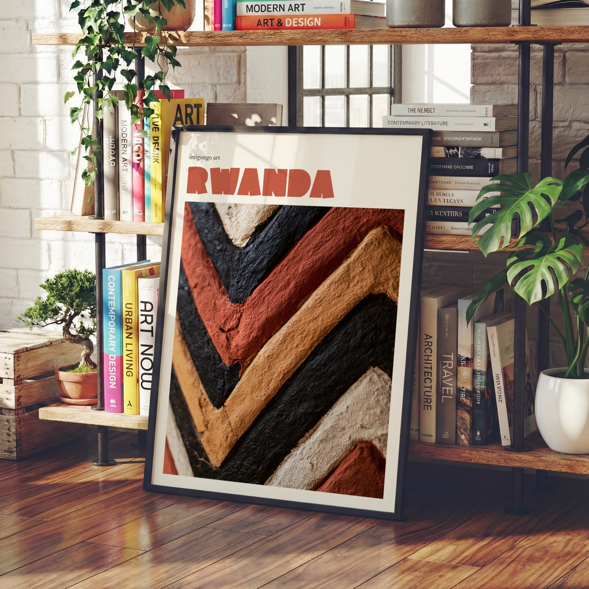 Rwanda Contemporary Travel Art Print, Imigongo African Wall Art, Terracotta Geometric Decor