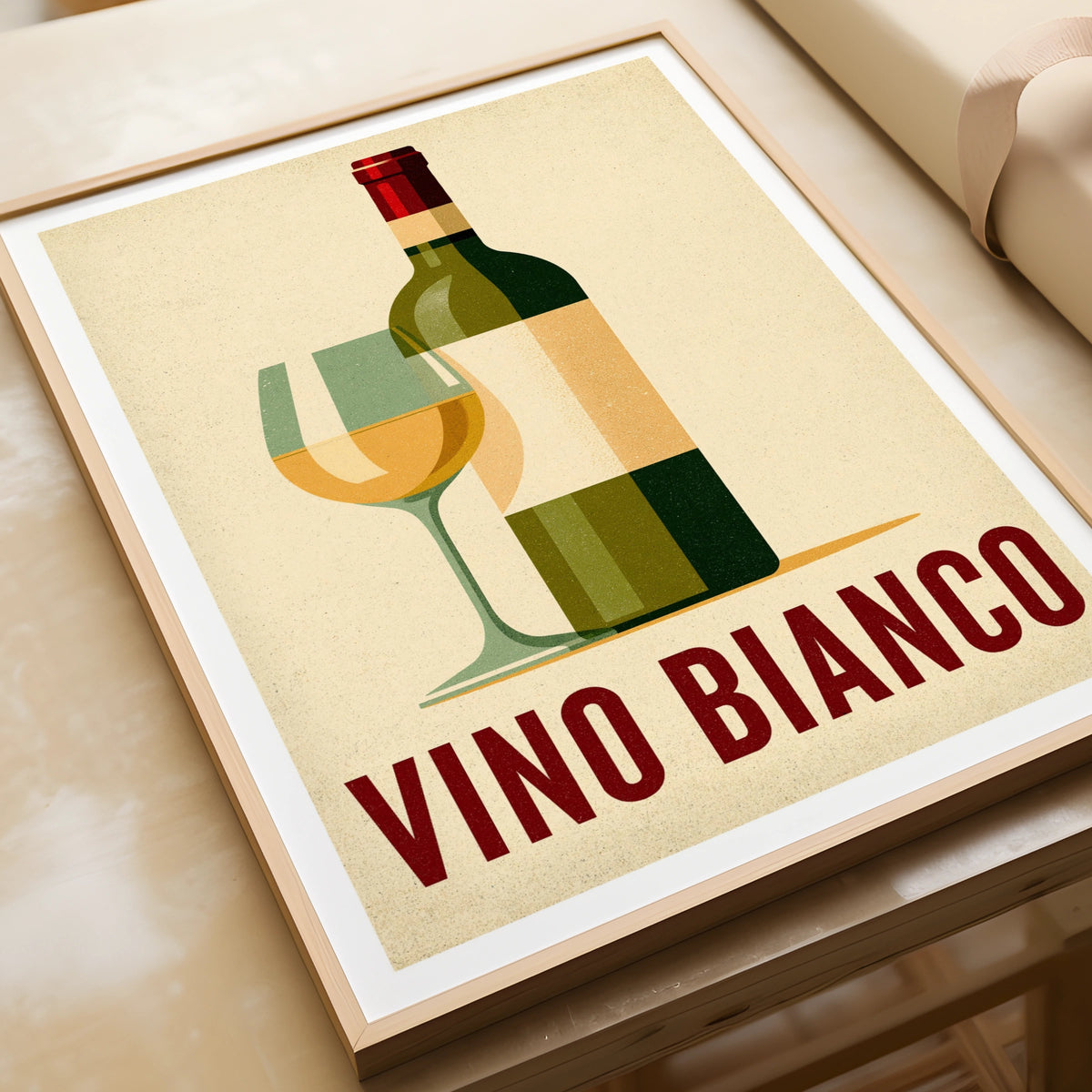 Vino Bianco Vintage Food Poster Print | Rustic Kitchen Decor | Retro Mid Century Risograph Wine