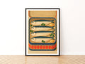 Vintage kitchen art / retro food art / tinned fish art / Mediterranean kitchen art / coastal kitchen art