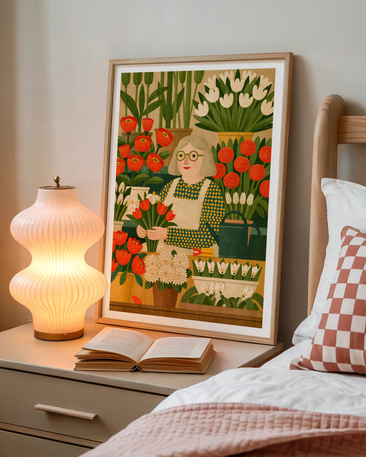 Vintage Florist Poster, Flower Shop Wall Art, Retro Botanical Print, Red Tulips Illustration