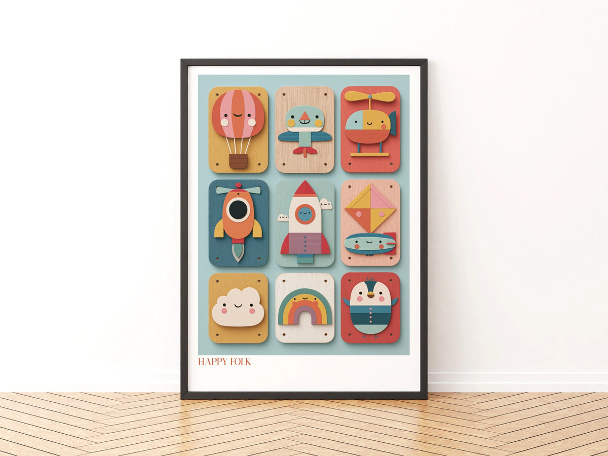 Retro Kids Transport Print, Happy Folk Nursery Wall Art, Children's Collectable Poster