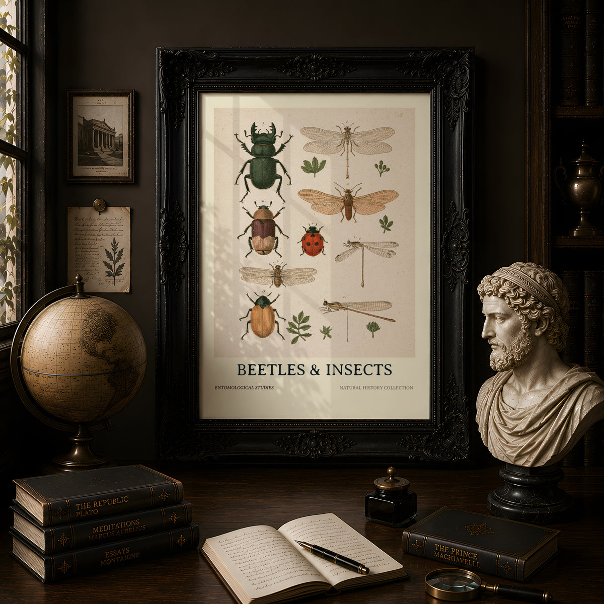 Vintage Beetles & Insects Entomology Print, Botanical Nature Wall Art, Natural History Poster
