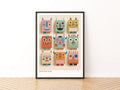 Monster Folk Kids Wall Art Print, Retro Nursery Poster, Colourful Children's Collectable Decor