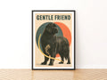Retro Newfoundland Dog Poster, Gentle Friend Black Dog Print, Vintage Folk Wall Art