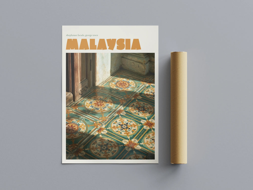 Malaysia George Town Print, contemporary Travel Art, Peranakan Tile Wall Art