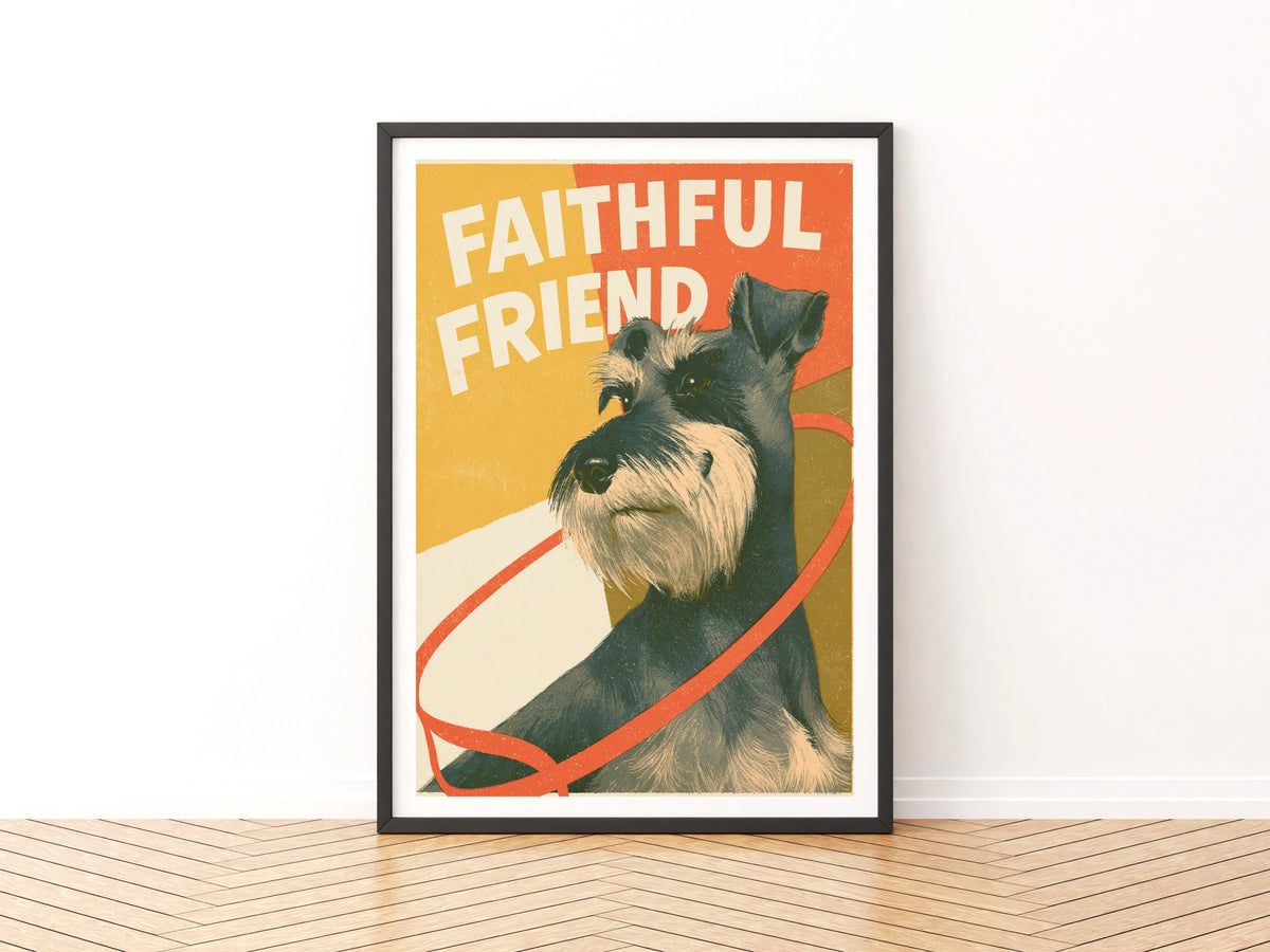 Schnauzer Art Print, Faithful Friend Retro Dog Print, Vintage Style Wall Art Gift