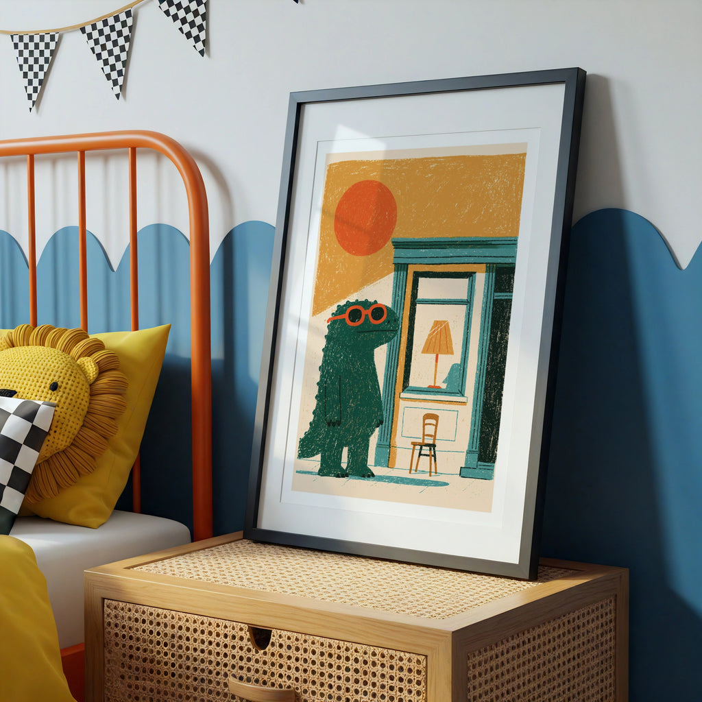 Retro Monster Kids Print, Funny Dinosaur Wall Art, Children's Collectable Poster