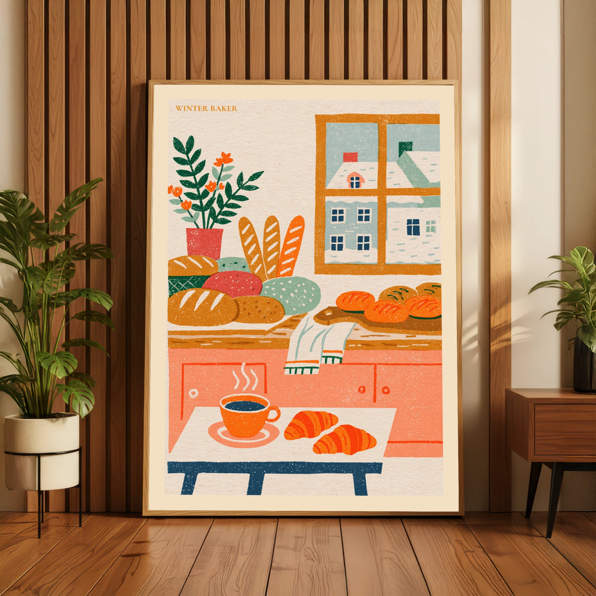 Winter Baker Vintage Food Poster Print | Rustic Kitchen Decor | Retro Mid Century Risograph Art