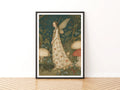 Mushroom Fairy Forest Print, Classic Inspired Botanical Folk Art Poster, Cottagecore Wall Art