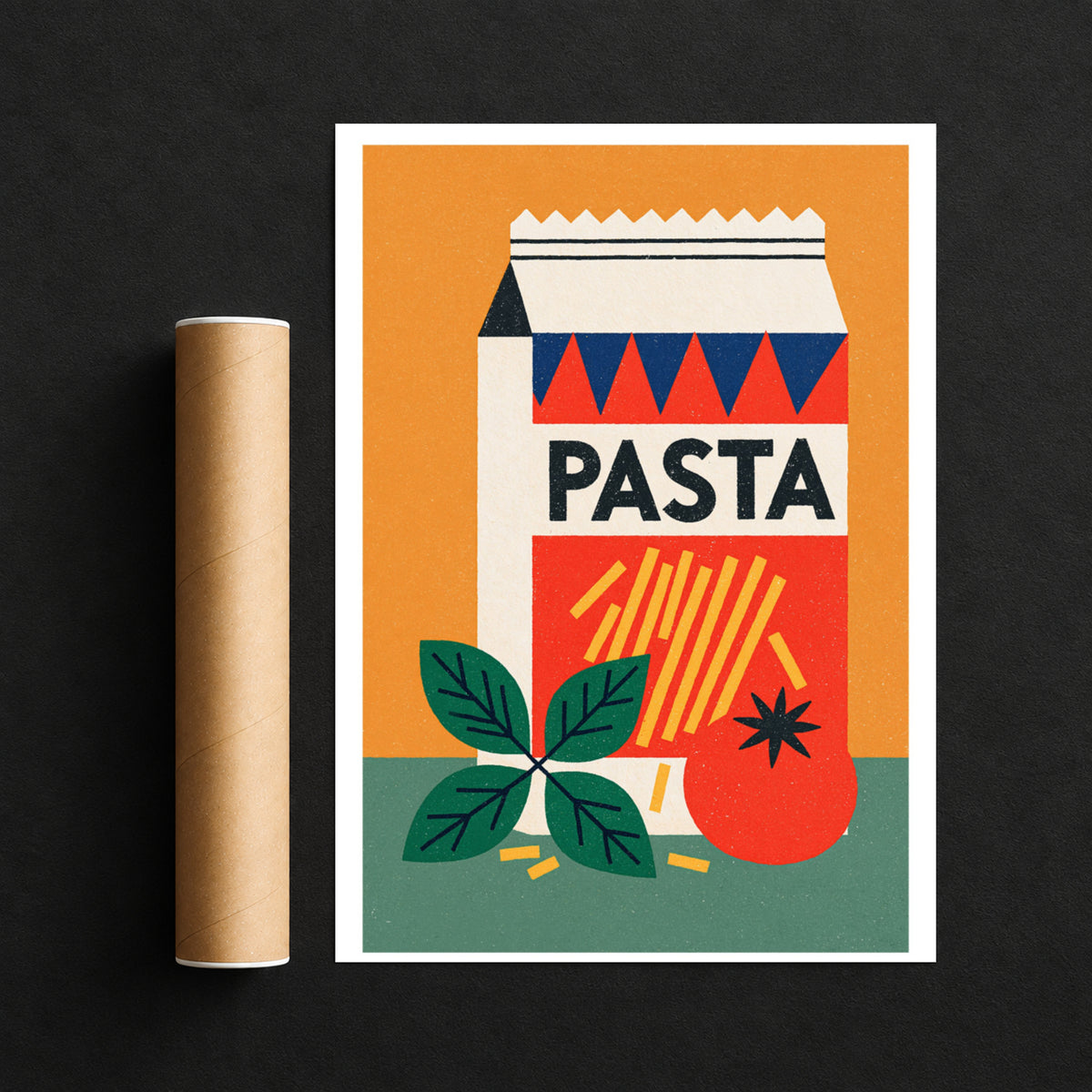 Vintage Food Poster Print, Pasta Retro Mid Century Risograph, Rustic Kitchen Decor Wall Art