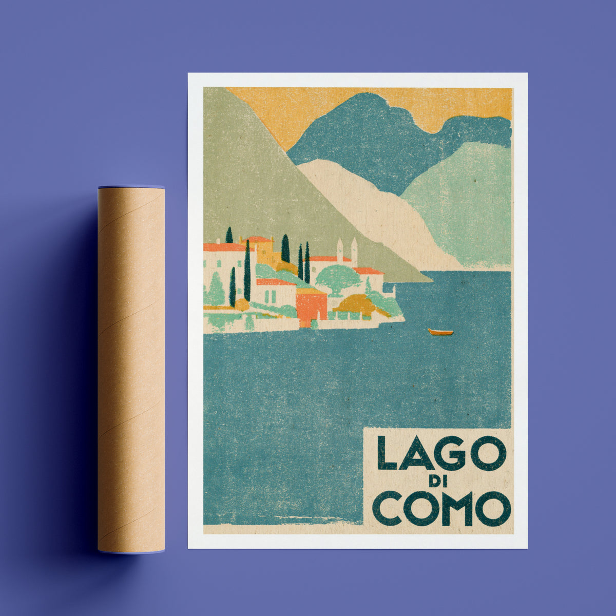 Lago di Como Retro Travel Poster, Vintage Travel Italy Lake Print, Italian Lakeside Village Wall Art