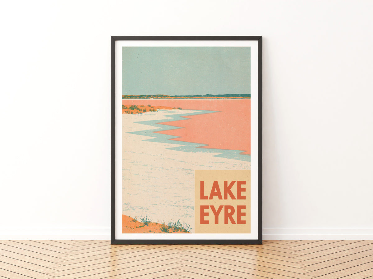 Lake Eyre Retro Travel Poster, Vintage Travel Print, South Australia Outback Salt Lake Wall Art